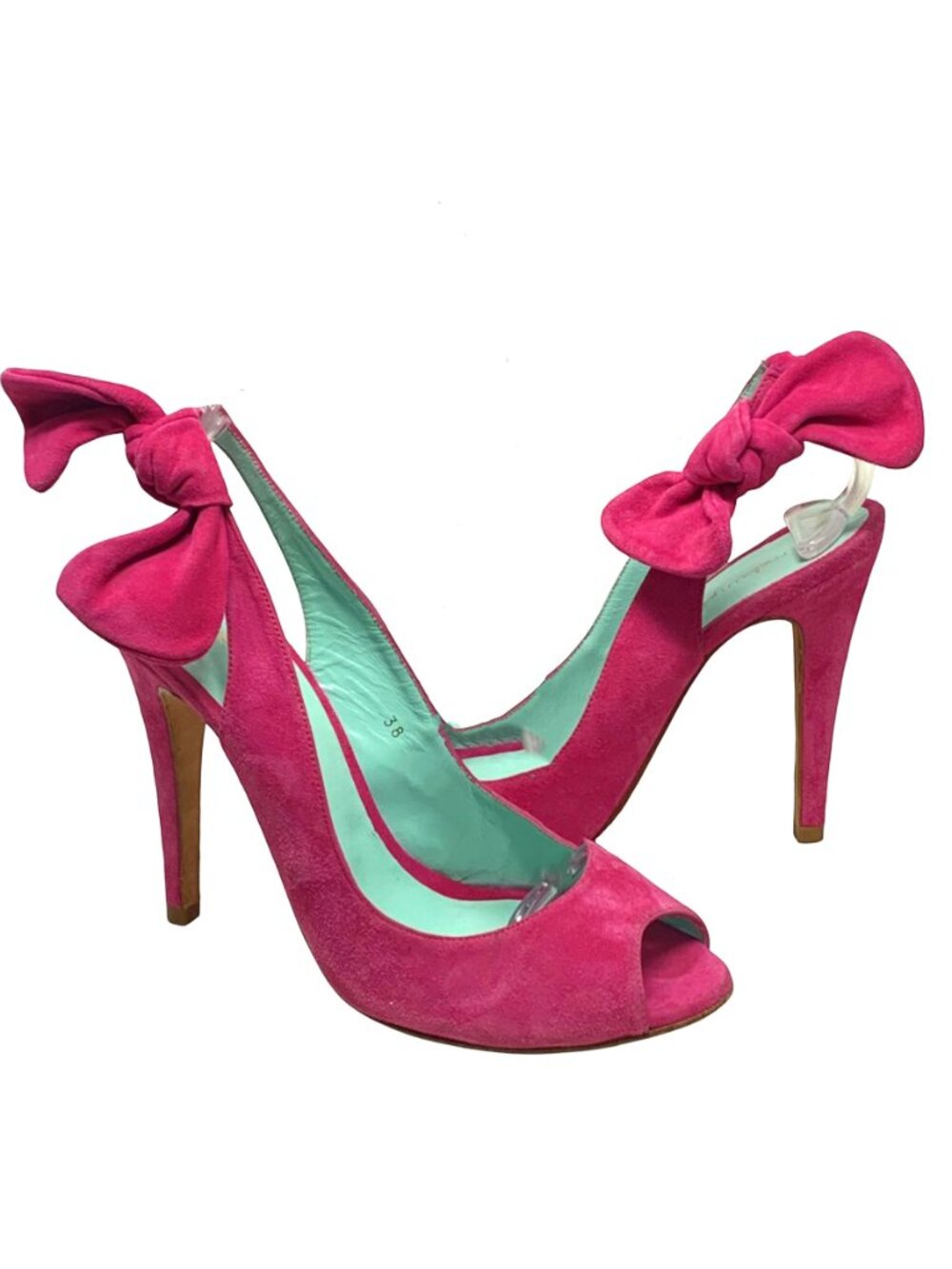 MELLOW YELLOW Nuevo Pink Suede Peep Toe Slingback Bow Pumps
